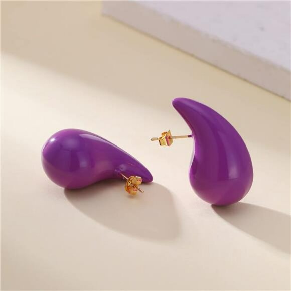 Chunky Purple Hoop Earrings Lightweight, Waterproof, Hollow Open Girls Earings - Picture 7 of 7